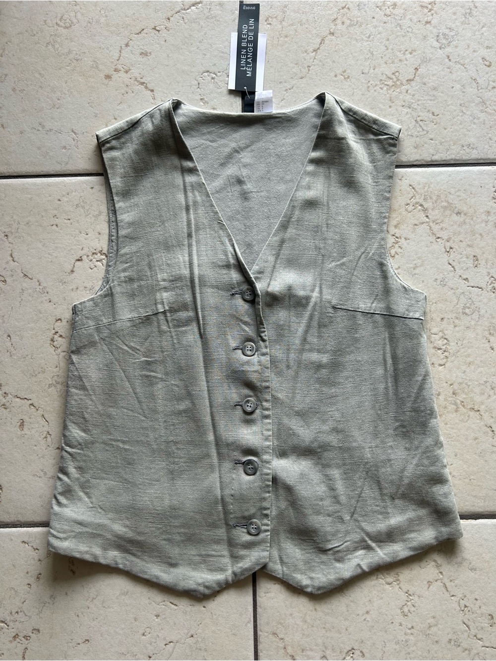 H&M Linen-Blend Sleeveless Button Vest